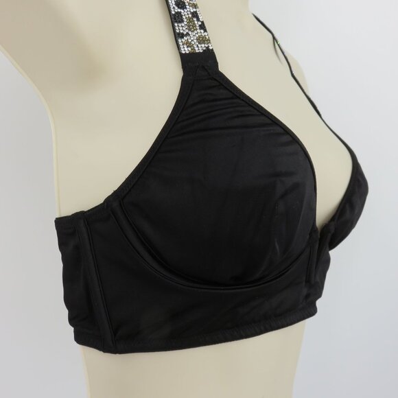 Victorias Secret Small Deep V Black Animal Rhinestone Bralette Bra Underwire - Picture 3 of 15